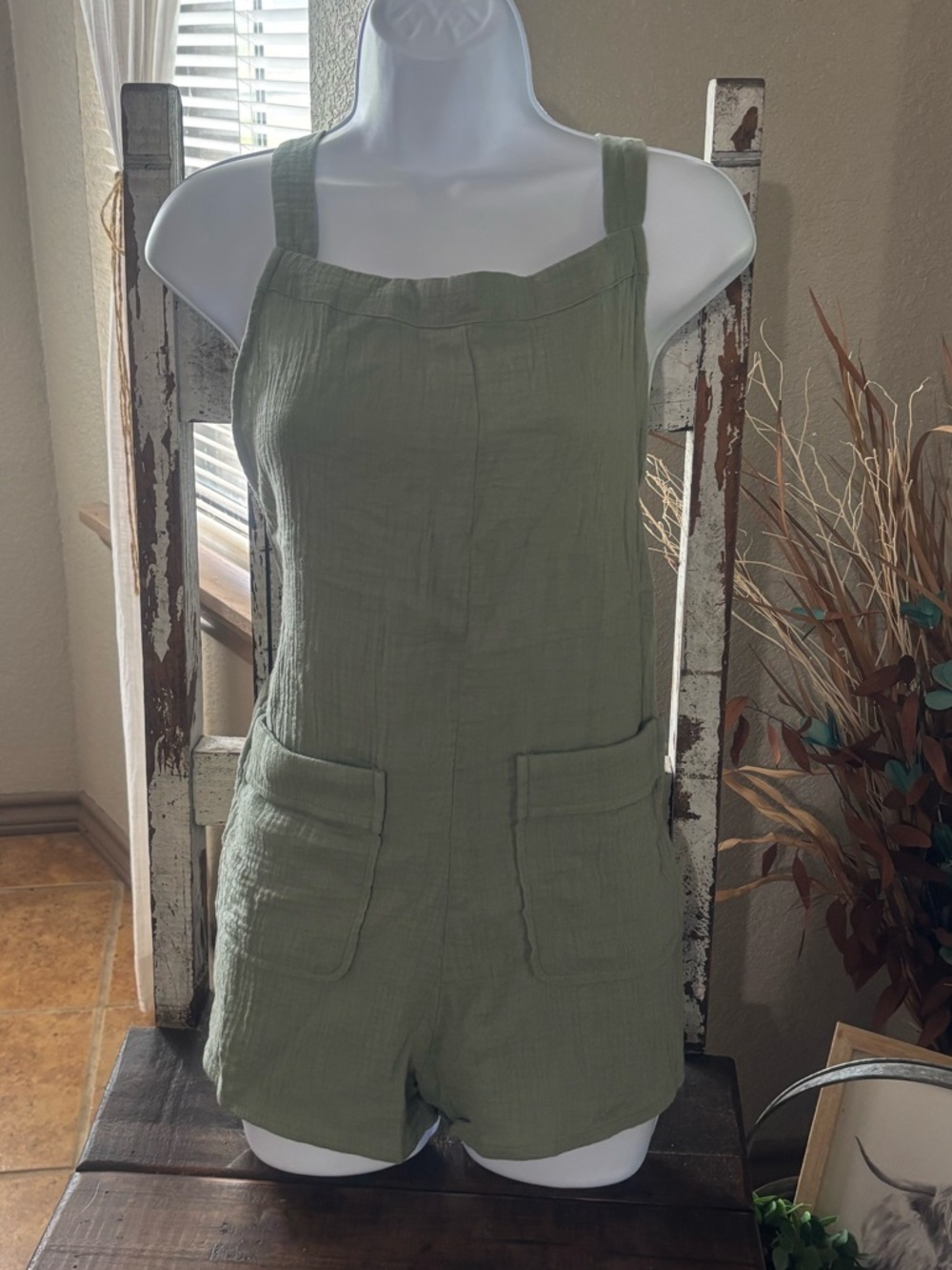 Forever 21 Olive Green Cotton Gauze Romper NWT
